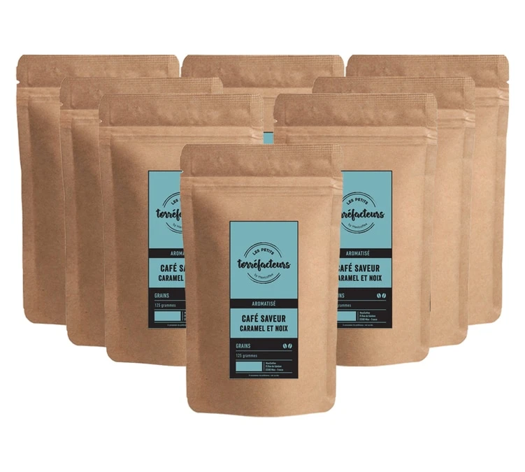 Café En Grains - Saveur Caramel Et Noix - 1kg (8x125g) - Les Petits Torréfacteurs