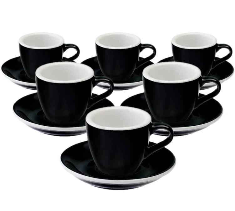 6 Tasses Espresso Et Sous-tasses Egg Black Loveramics - 8 Cl