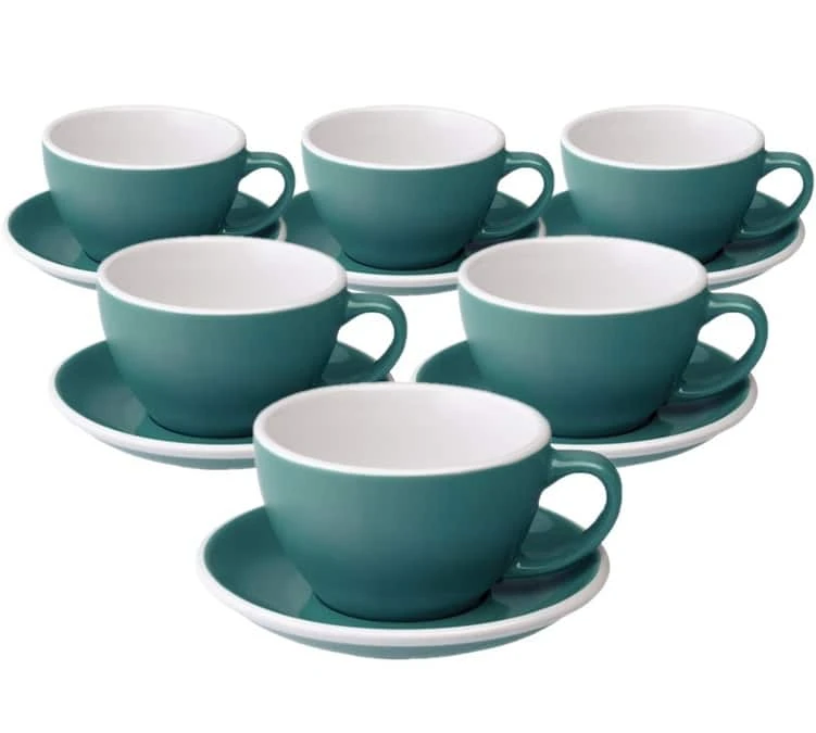 6 Tasses Café Latte Et Sous-tasses Egg 30 Cl Teal - Loveramics