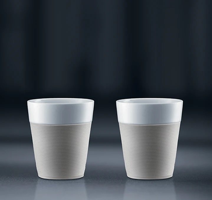 Tasses BODUM - Bistro En Porcelaine Avec Bande Silicone Blanche 2x30cl – Image 3