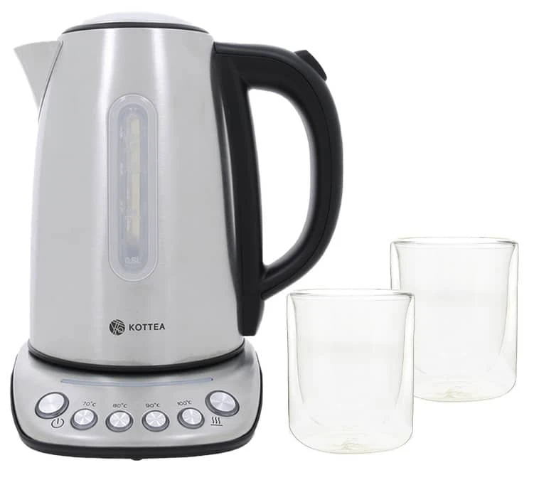 Bouilloire Kottea KT102 Température Réglable Inox 1.7L + 2 Verres Mila 25 Cl